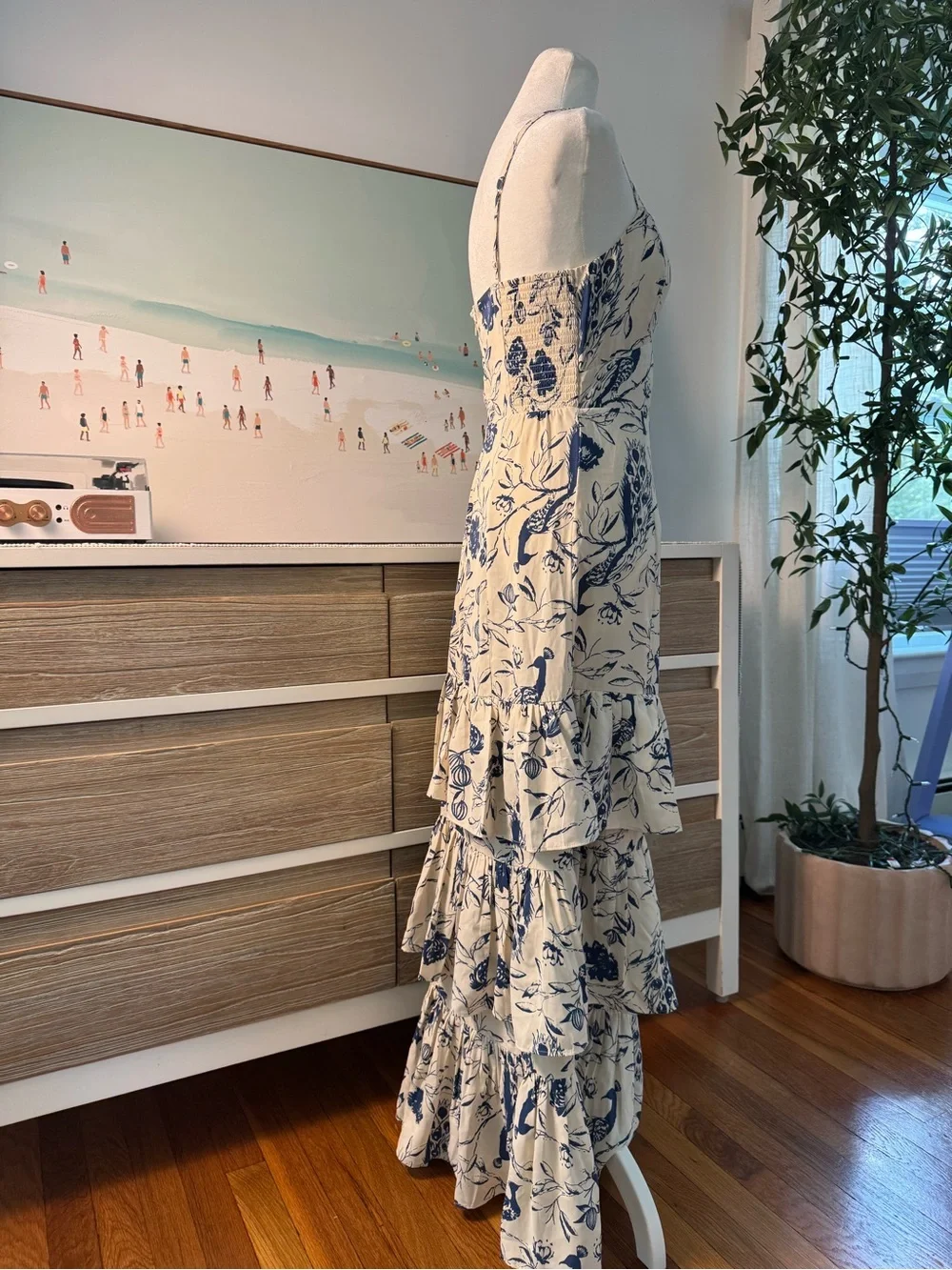 Abercrombie & Fitch Cream Maxi Dress with Blue Floral Print